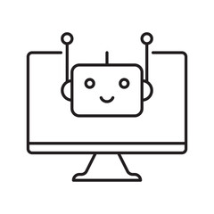 Naklejka premium Robot icon. Chatbot icon. Cute smiling bot. Outline robot sign. Vector flat line cartoon illustration. Voice support service bot. Virtual online support. Robot icon