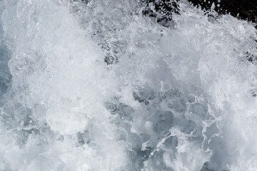 a close up for white water waves crashing