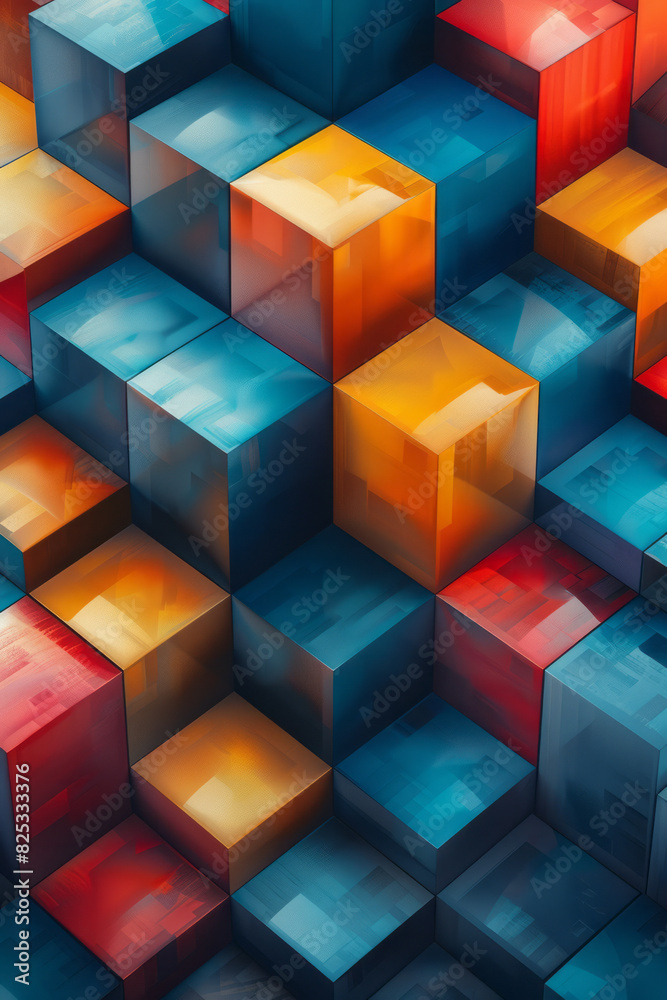 Leinwandbilder Minimalist isometric design with tessellating cubes in a subtle color palette,