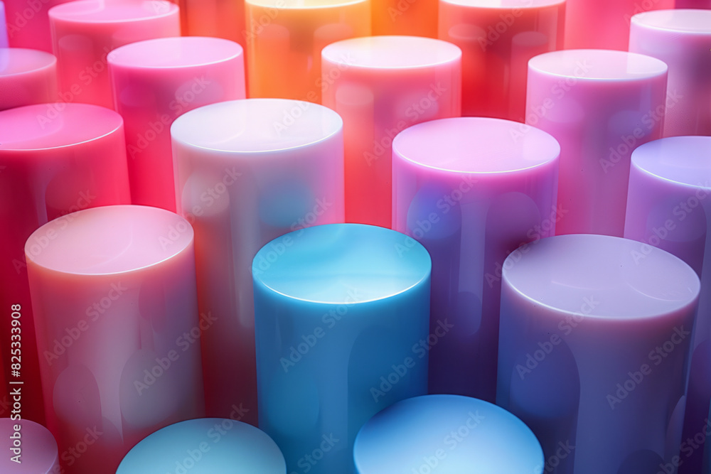 Poster Soft pastel cylinders in isometric view forming a seamless background pattern,