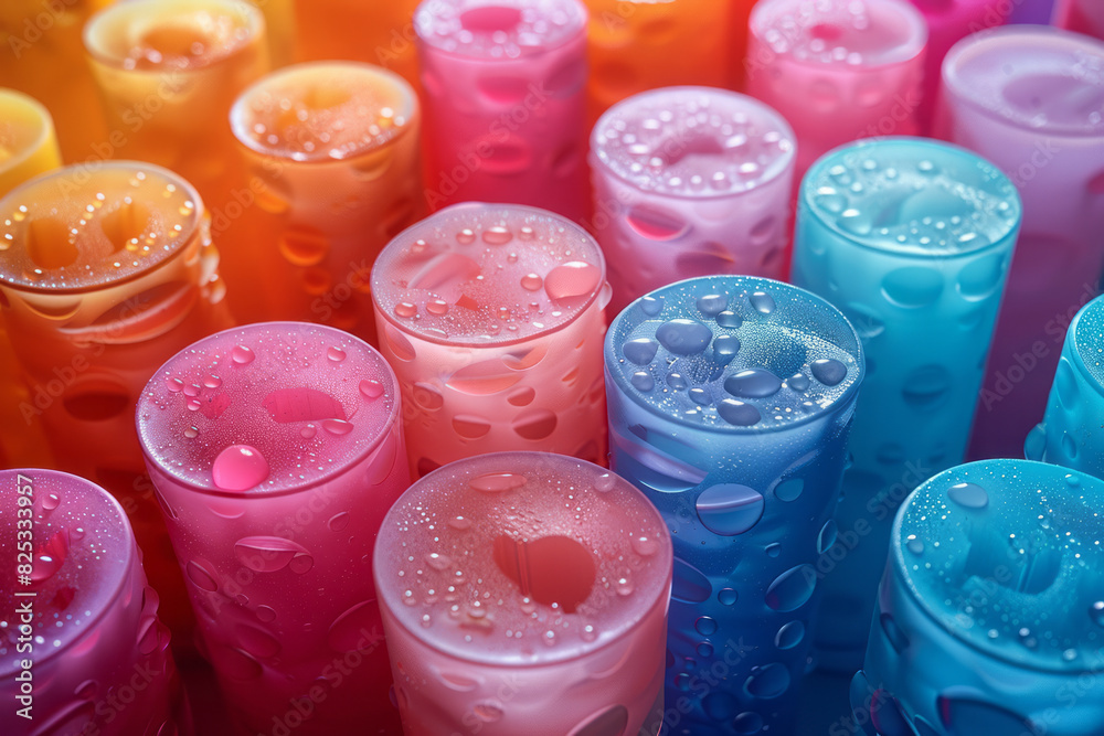 Poster soft pastel cylinders in isometric view forming a seamless background pattern,