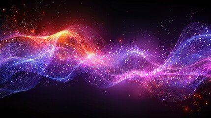 Fototapeta premium Blue-orange waves on black background with starry sky