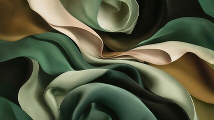 Abstract background, silky soft textures, green, brown and black colors.