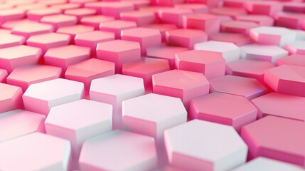   A group of pink and white hexagonal-shaped cubes