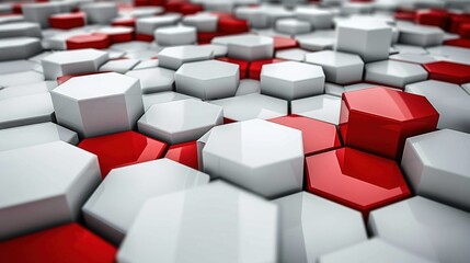   Red and white hexagons form a square pattern on a solid red and white background
