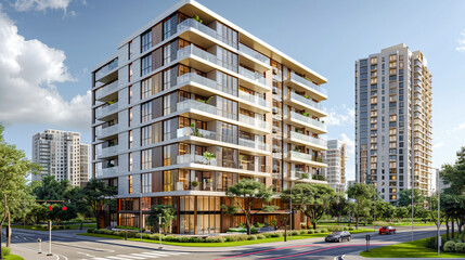 Contemporary Suburban Luxury: Elegant Residential Architecture in a Wealthy Urban Area with Curved Design Elements and Large Windows Wallpaper Digital Art Poster Brainstorming Map Magazine Background 