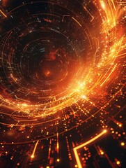 Obraz premium An illustration of a wormhole through a binary star system. The stars are orange and blue, and the wormhole is a bright, swirling vortex of red, orange, and yellow.