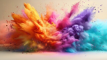   A vibrant eruption of colorful powder against a pure white backdrop, providing ample room for text or logo insertion at the base