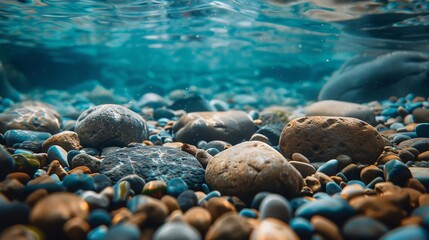 mesmerizing underwater landscape of smooth stones and pebbles abstract aquatic scenery