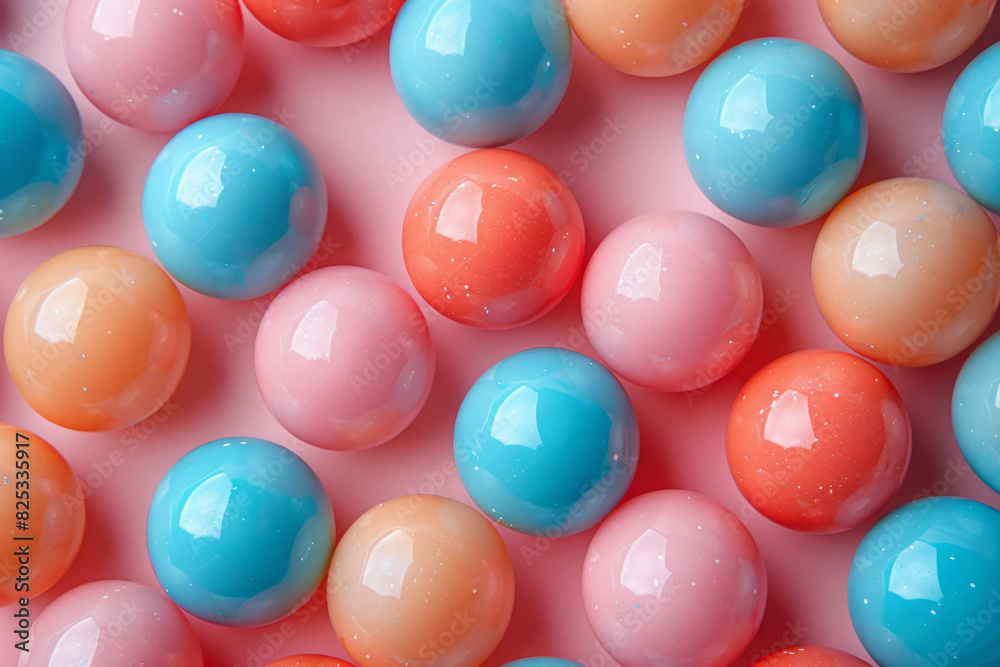 Poster soft pastel spheres in isometric view forming a seamless background pattern,