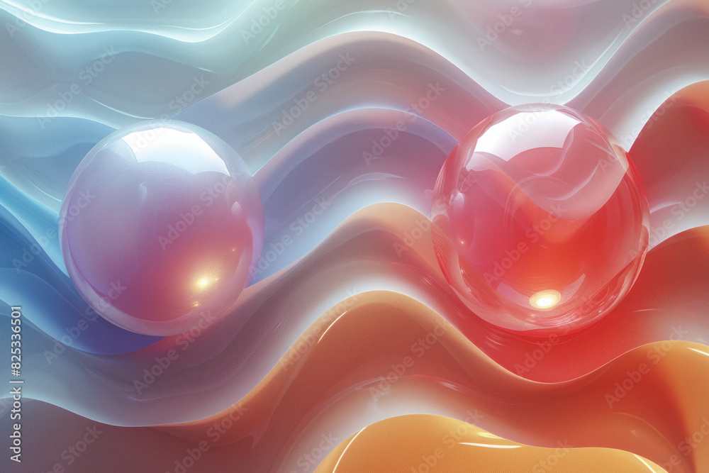 Fototapete Isometric spherical forms creating a seamless wave pattern with soft gradient colors,