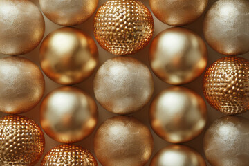 Abstract pattern with gold and beige spheres arranged in an isometric perspective,