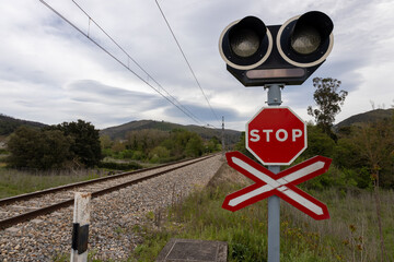 Level crossing without barriers in the railway track