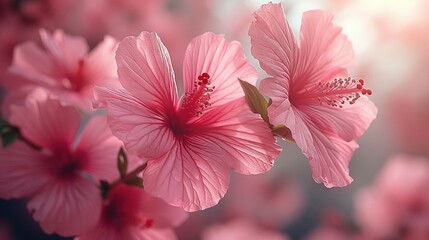   A focused image of a pink blossom against a softly blurred backdrop of pink petals - Powered by Adobe