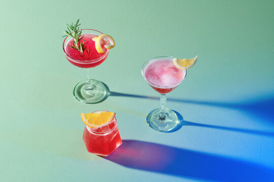 Cosmopolitan cocktails on the color worktop.