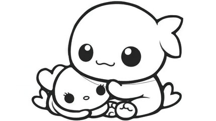 Fototapeta premium Black & white artwork depicts a baby and an adult embracing