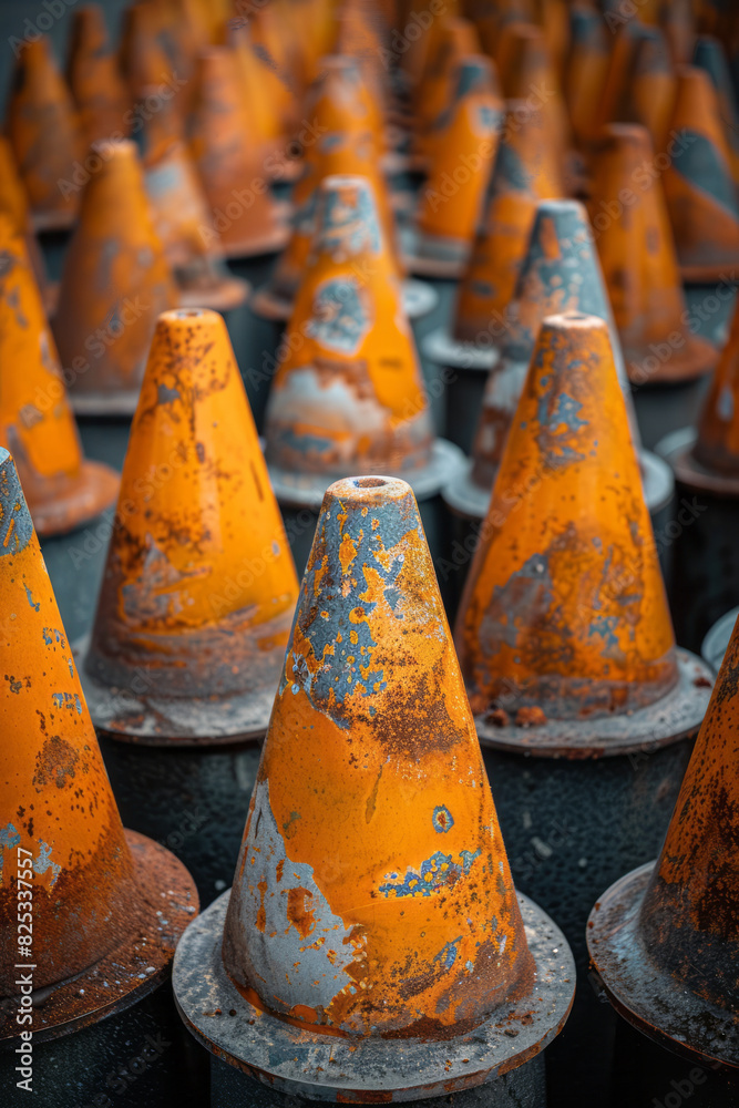 Leinwandbilder an arrangement of isometric cones pointing in the same direction, creating a sense of movement,