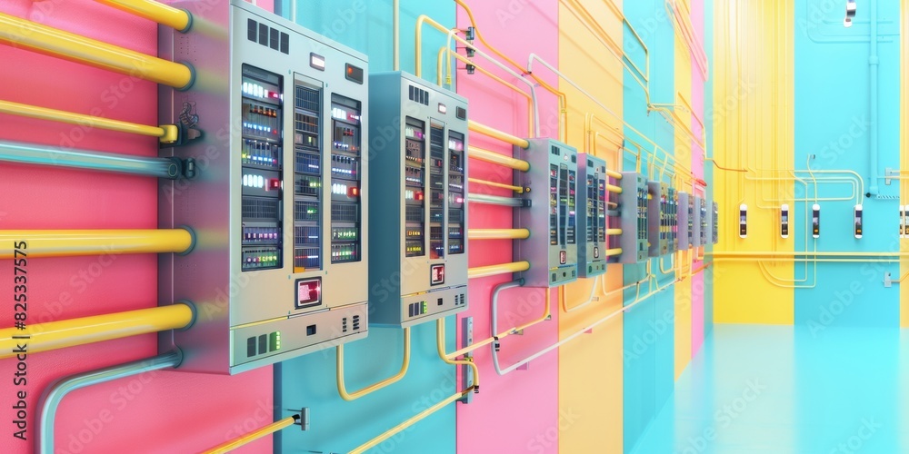 Poster Vibrant Data Center Infrastructure: Seamless Pattern of Servers, Cables, and Cooling Systems in a Modern Technological Environment