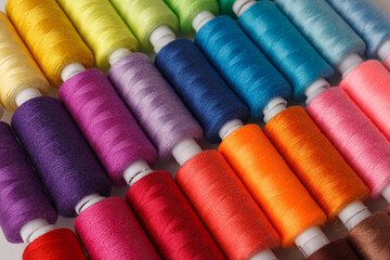 Set of colorful spools of thread