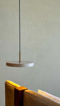 Modern Pendant Light and Velvet Sofa in a Contemporary Living Room