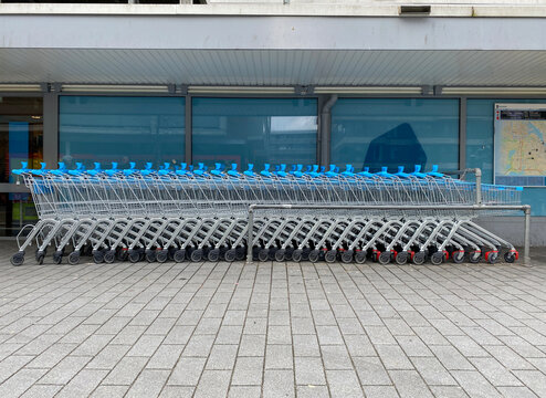 row of supermarket carts