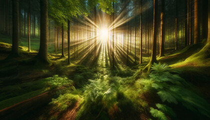 Forest with trees and ray of sunlight