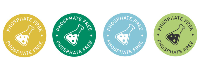 Phosphate free label vector design for packaging. No Phosphate icon. Illustration, logo, symbol, sign, stamp, tag, emblem, mark or seal for package. Chemical allergens free product sticker.