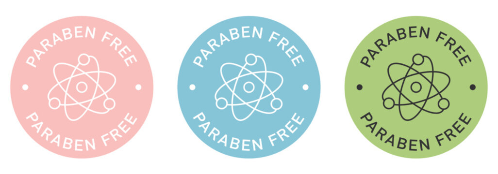 Paraben free label vector design for packaging. No sulfate icon. Illustration, logo, symbol, sign, stamp, tag, emblem, mark or seal for package. Chemical allergens free product sticker.