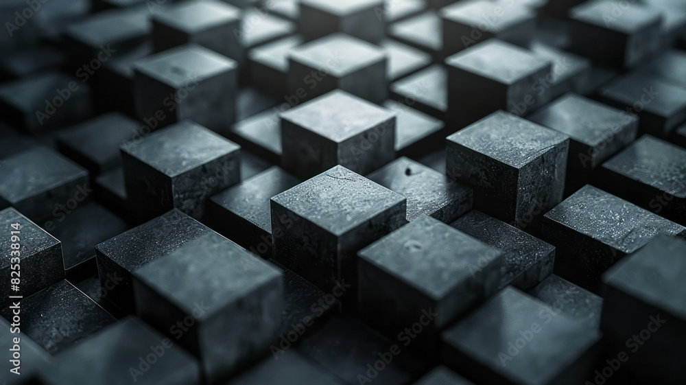 Fototapete minimalist isometric trapezoidal prisms in alternating orientations, forming a rhythmic pattern,