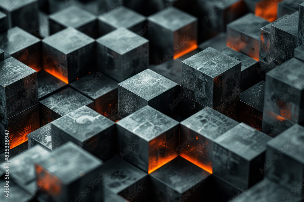 Fototapete an arrangement of isometric pentagonal pyramids, aligned to create a continuous flow,
