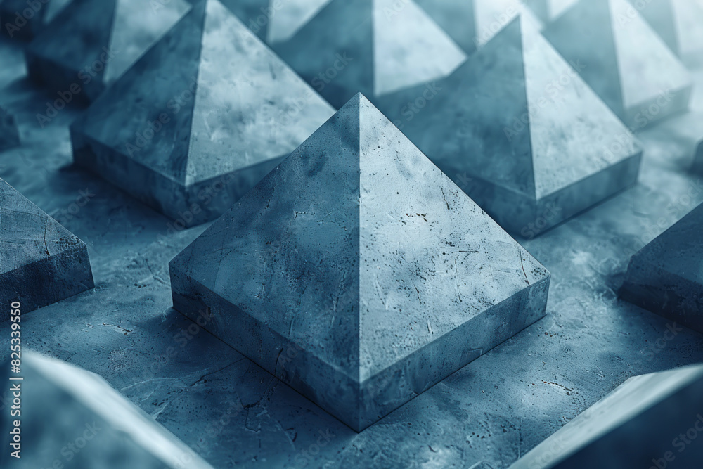 Poster minimalist isometric bipyramids, randomly rotated and scattered across the background,