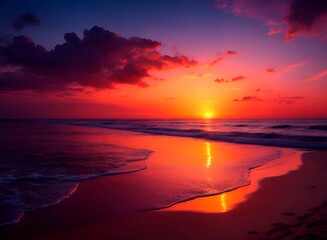 Fototapeta premium A view of a beautiful evening sky and a beautiful sunset over the sea. beauty nature 