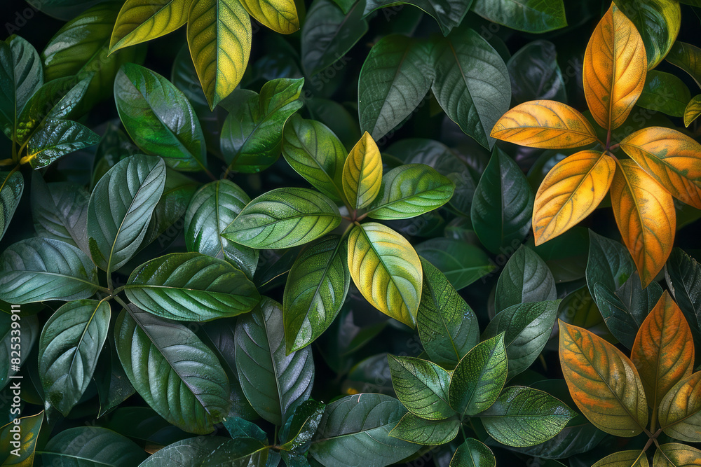 Leinwandbilder Isometric pattern of stylized leaves arranged in a grid, with each leaf pointing in different directions,