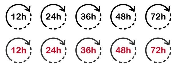 12 Hours icon. Work time symbols. Delivery time 24h vector illustration. Editable Line. 48 clock arrows pictogram.