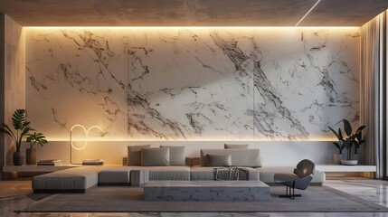 serene living space modern room with textured white marble wall and ambient lighting interior design