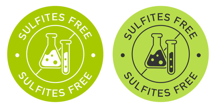 Sulfites free label vector design for packaging. No sulfites icon. Illustration, logo, symbol, sign, stamp, tag, emblem, mark or seal for package. Chemical allergens free product sticker.