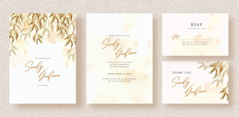 arrangement of withered leaves hand painting on wedding invitation card