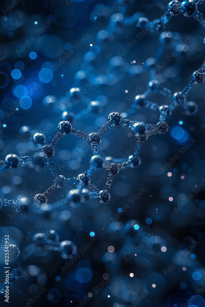 Poster seamless pattern of isometric octagons and stylized molecular diagrams,