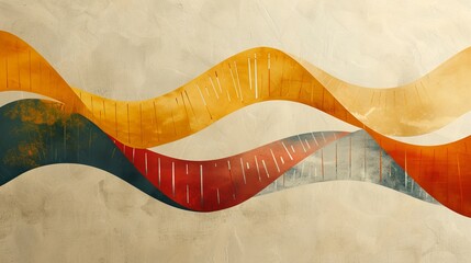 Abstract digital DNA design in Inca Gold and Scarlet Sage colors. Minimalist with negative space, following the rule of thirds.
