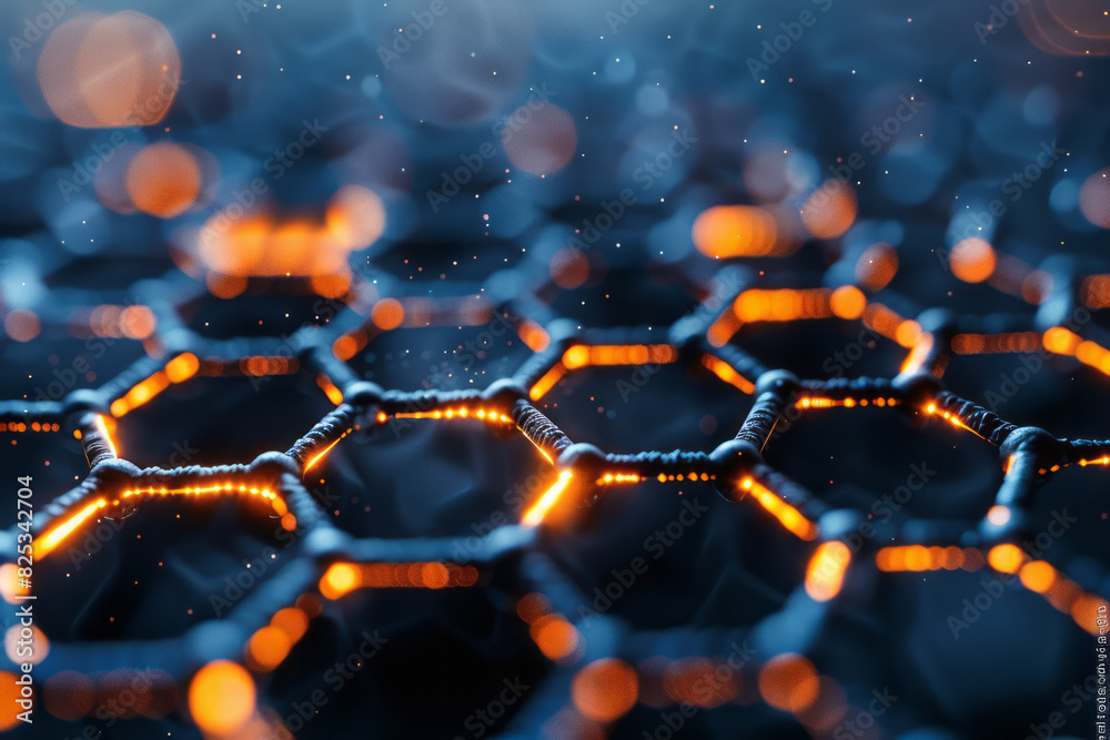 Aufkleber Abstract isometric hexagonal prisms connected by molecular lines, creating a network pattern,