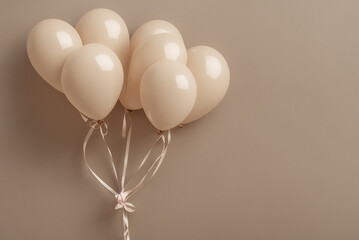 Heart shaped air balloons on beige background. Valentine's day celebration. Generative AI