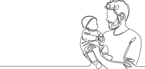 continuous single line drawing of father holding baby, line art vector illustration