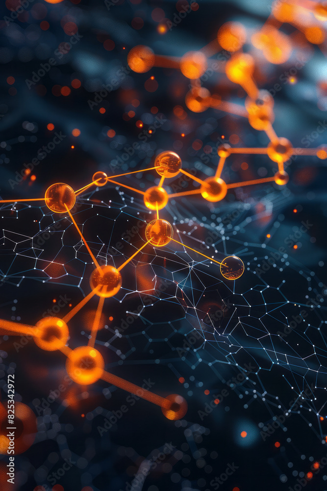 Fototapete abstract isometric pattern of interconnected geometric shapes and molecular diagrams,