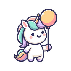 cute unicorn holding balloon icon character cartoon