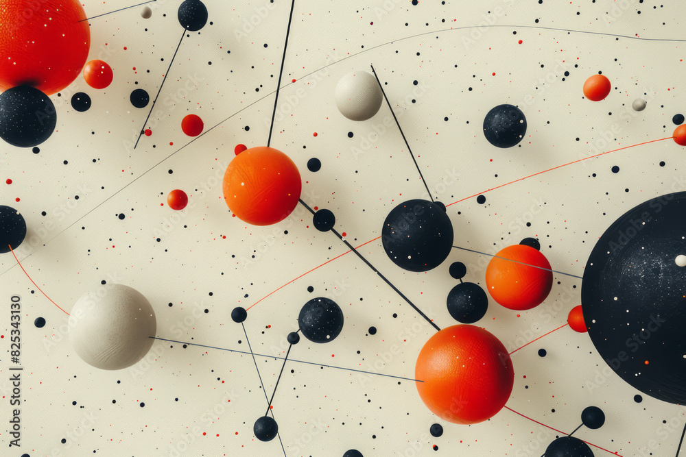 Aufkleber Minimalist isometric circles and lines representing atoms and bonds in a seamless pattern,