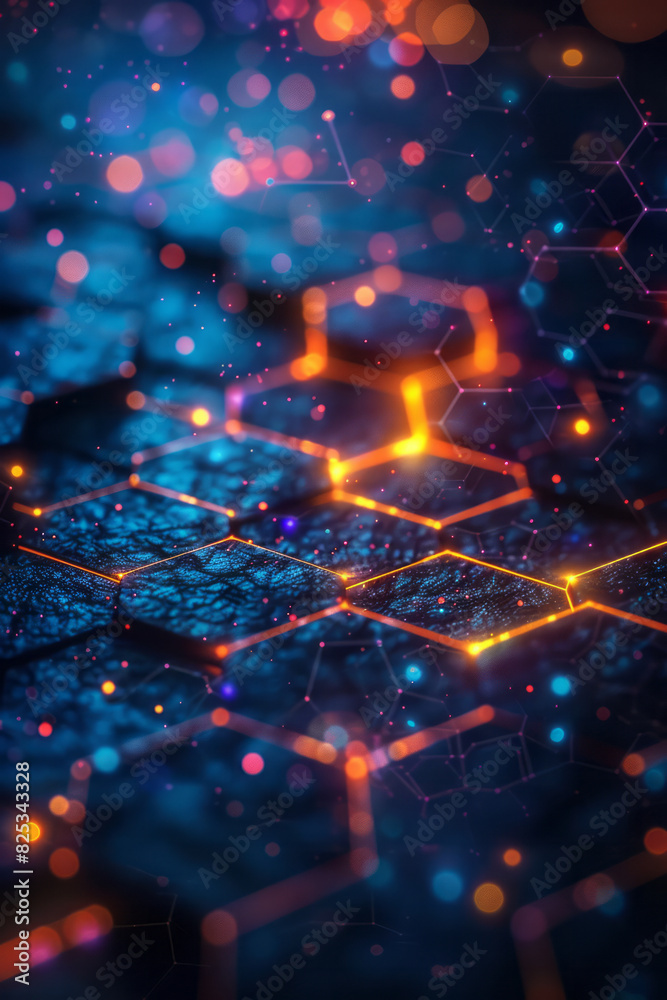 Aufkleber Abstract isometric hexagonal grids with molecular icons, creating a cohesive design,