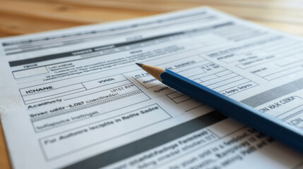 Fototapeta premium A pencil is on top of a piece of paper with a lot of writing on it