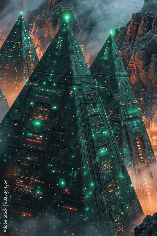 Aufkleber Isometric repeating pattern of pyramids with embedded cloud computing icons,