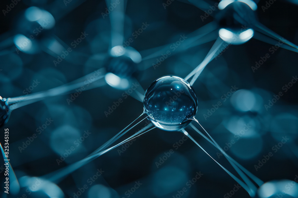 Leinwandbilder abstract isometric spheres and lines representing atoms and data points, arranged in a lattice,