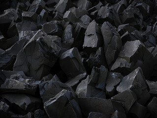Close-up of jagged, black rocks with a rough, textured surface